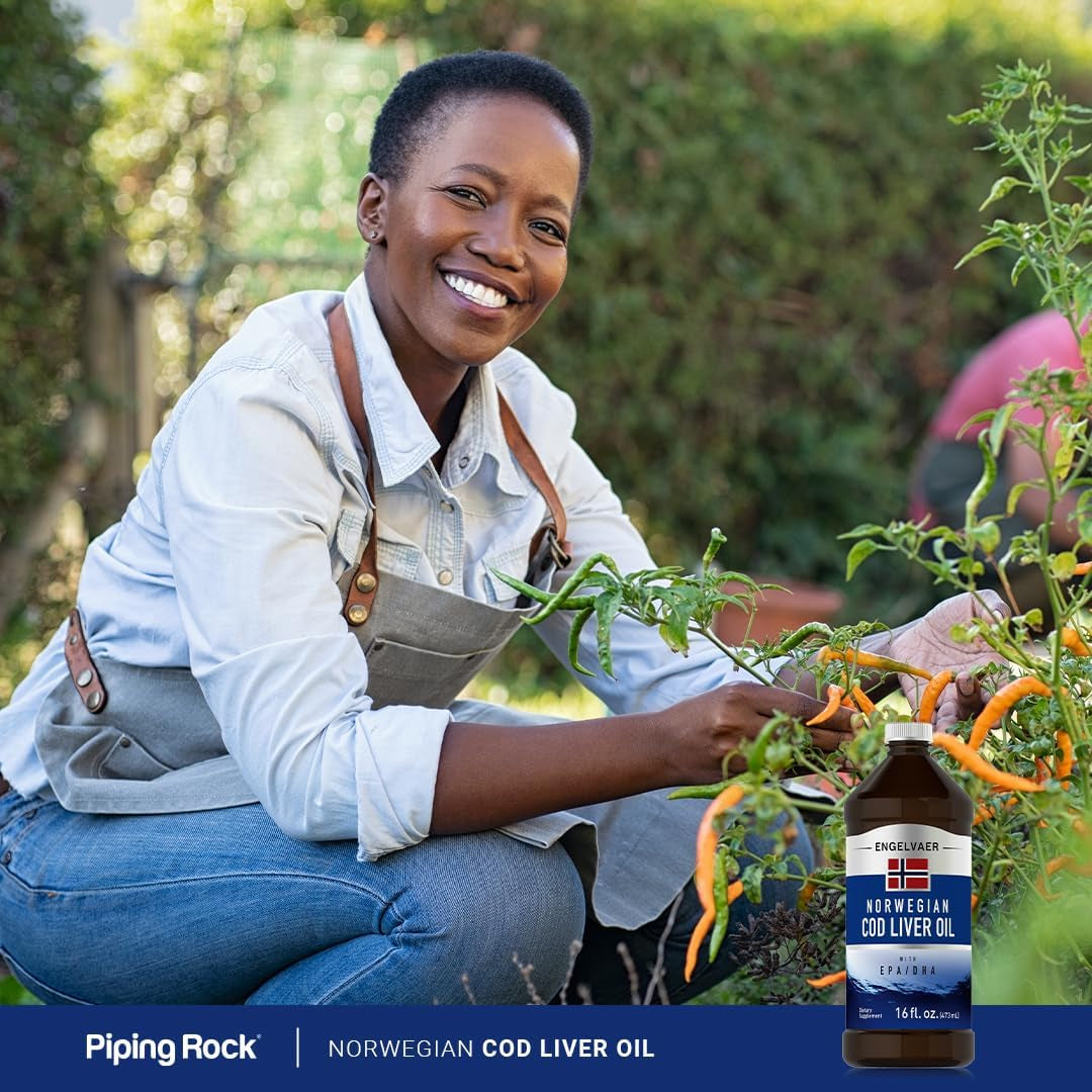 Piping Rock Cod Liver Oil Liquid | 16 Fl Oz | with EPA DHA | Engelvaer Norwegian