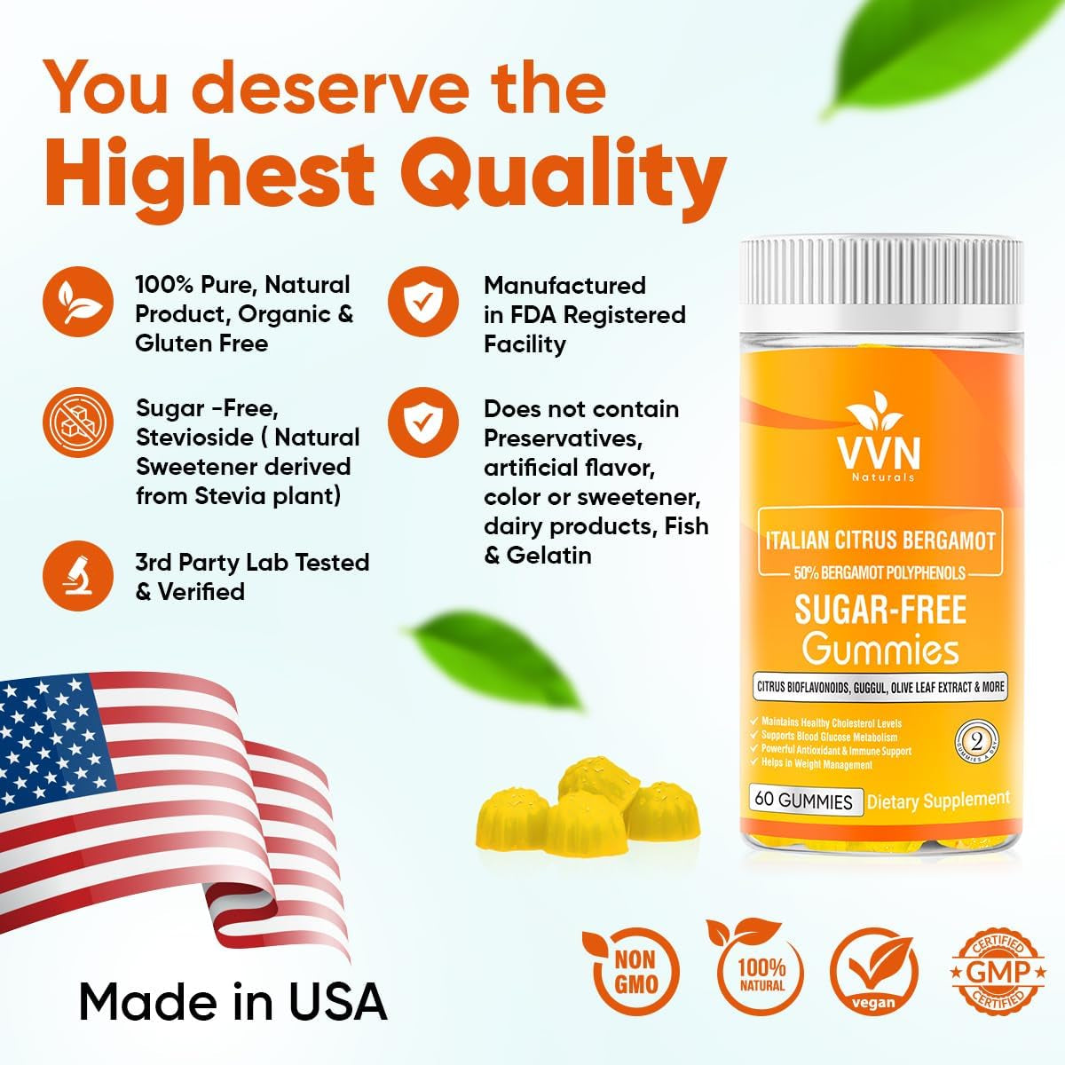 2900Mg Citrus Bergamot Blend 25:1 Extract Gummies for Immune System Support & Healthy Aging 60 Ct
