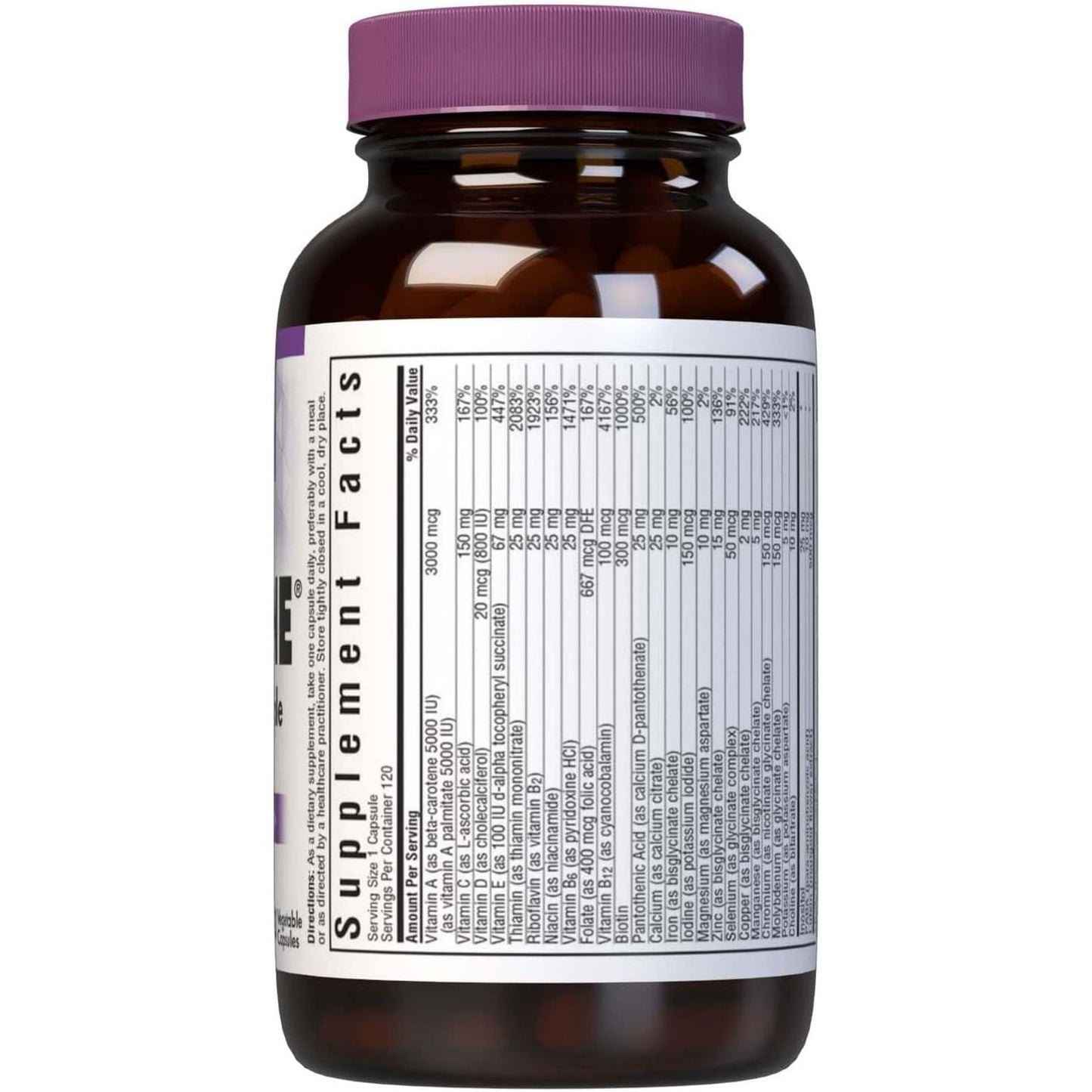 Bluebonnet Nutrition Multi One (With Iron), Complete Full Spectrum Multiple Vitamin Supplement 120 Count