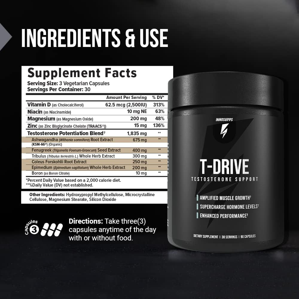 Innosupps : T-Drive | Testosterone Booster | Amplify Muscle Growth 90 Capsules
