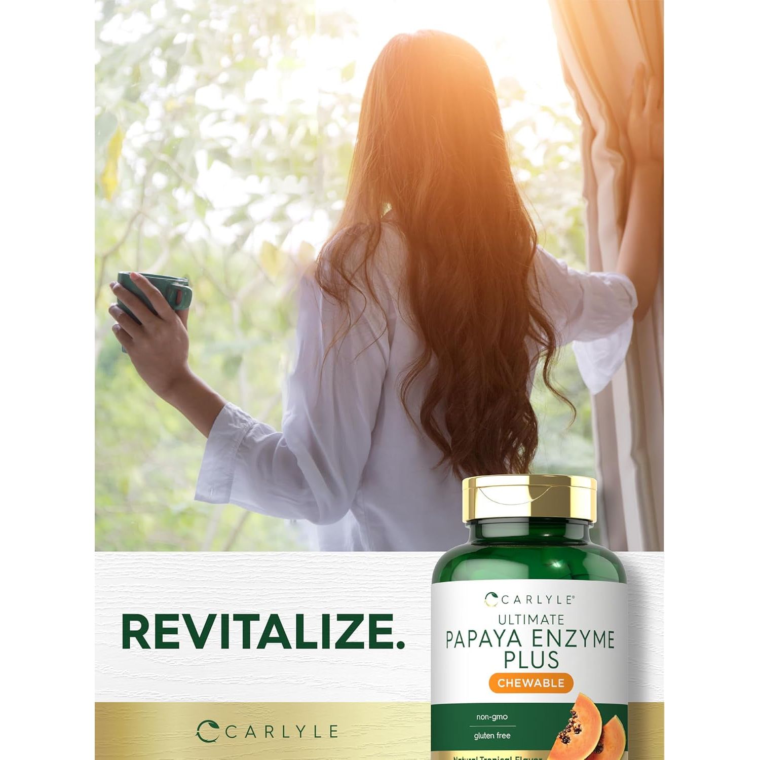 Carlyle Papaya Enzyme Chewable Tablets | Vegetarian, Non-Gmo, Gluten Free Formula | Tropical Flavor