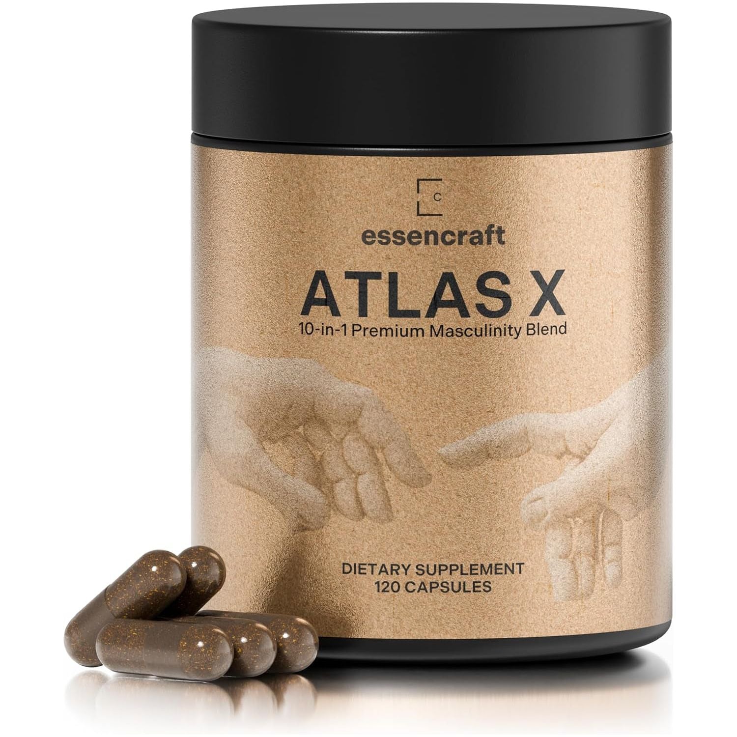ATLAS X 10-In-1 Masculinity Maximiser Supplement for Men - Energy, Strength & Vitality 2 Month Supply