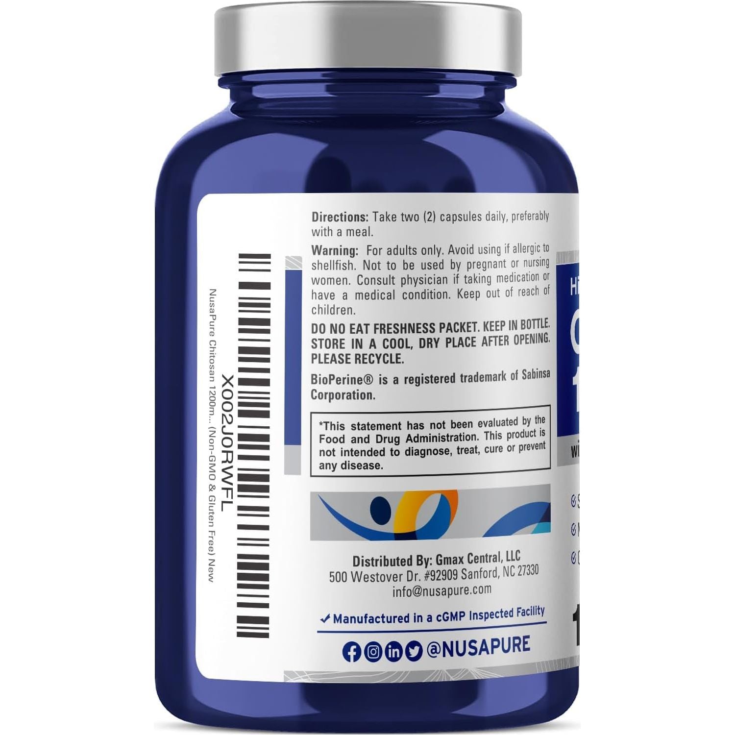 Nusapure Chitosan 1200Mg 150 Caps (Non-Gmo & Soyfree) with Bioperine