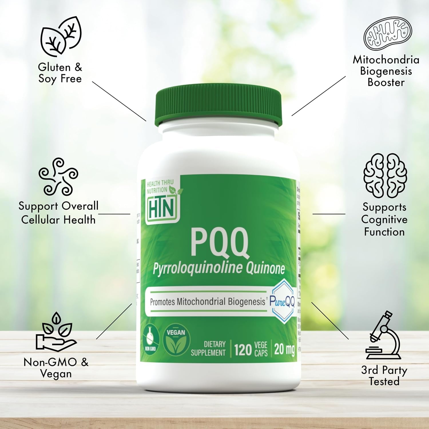 Health Thru Nutrition PQQ 20Mg | Promotes Mitochondrial Biogenesis 120 Servings