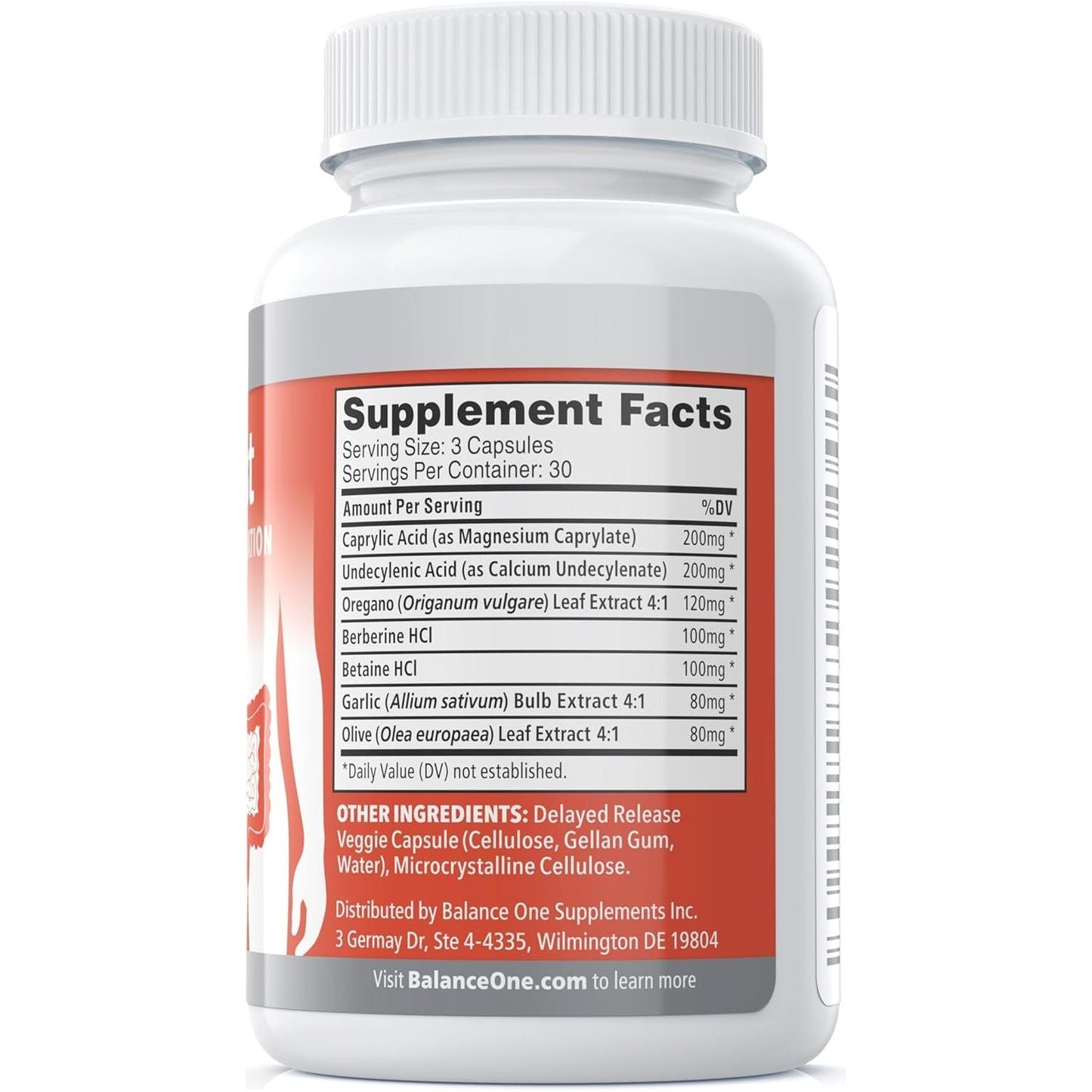 Balance ONE Candida Cleanse with Caprylic Acid, Berberine & Oregano Leaf Extract 1 Month Supply