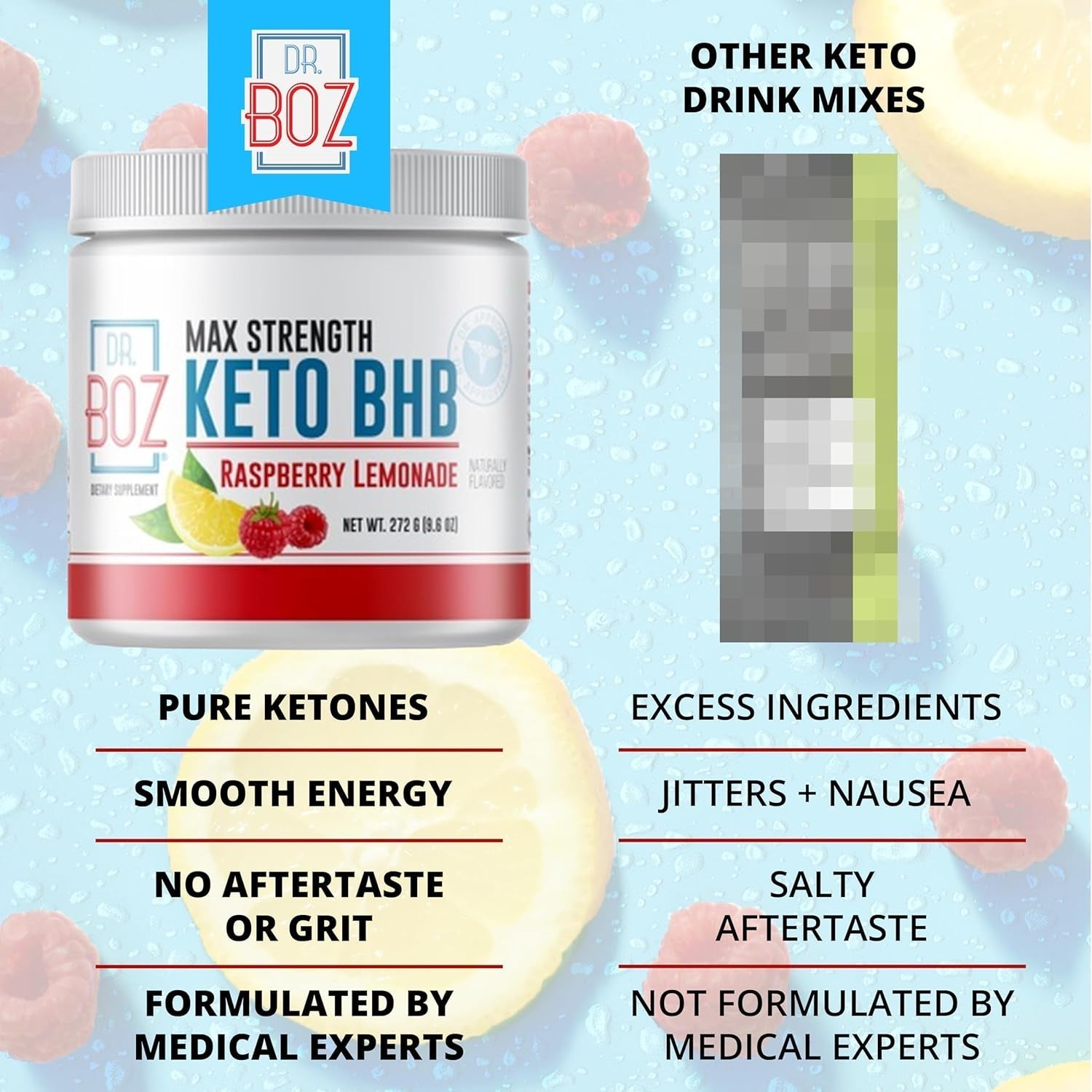 Dr. Boz - Keto BHB Powder - Increase Energy & Reduce Cravings 9.6Oz/20 Servings (Raspberry Lemonade)