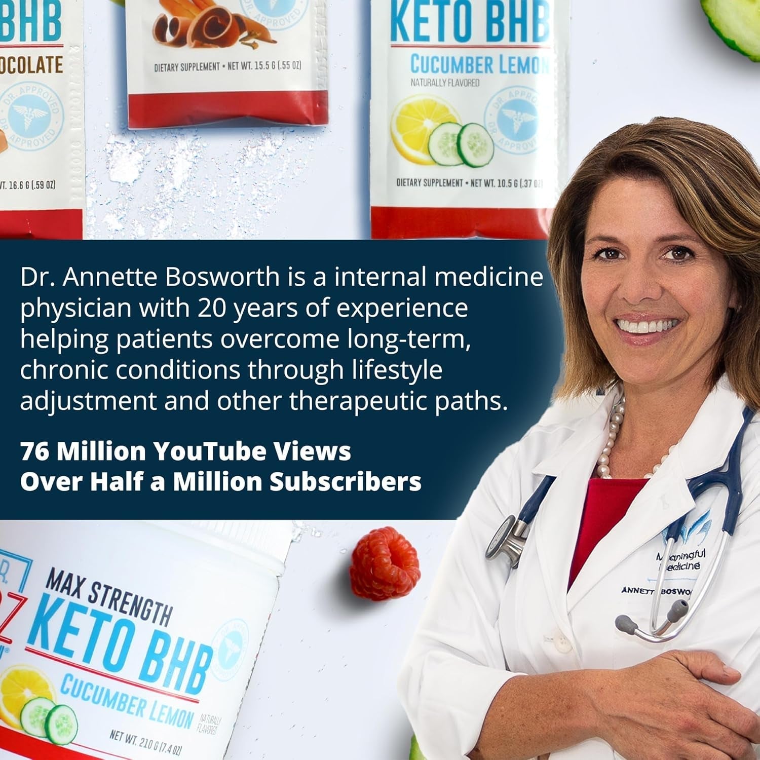 Dr. Boz - Keto BHB Powder - Increase Energy & Reduce Cravings 9.6Oz/20 Servings (Raspberry Lemonade)