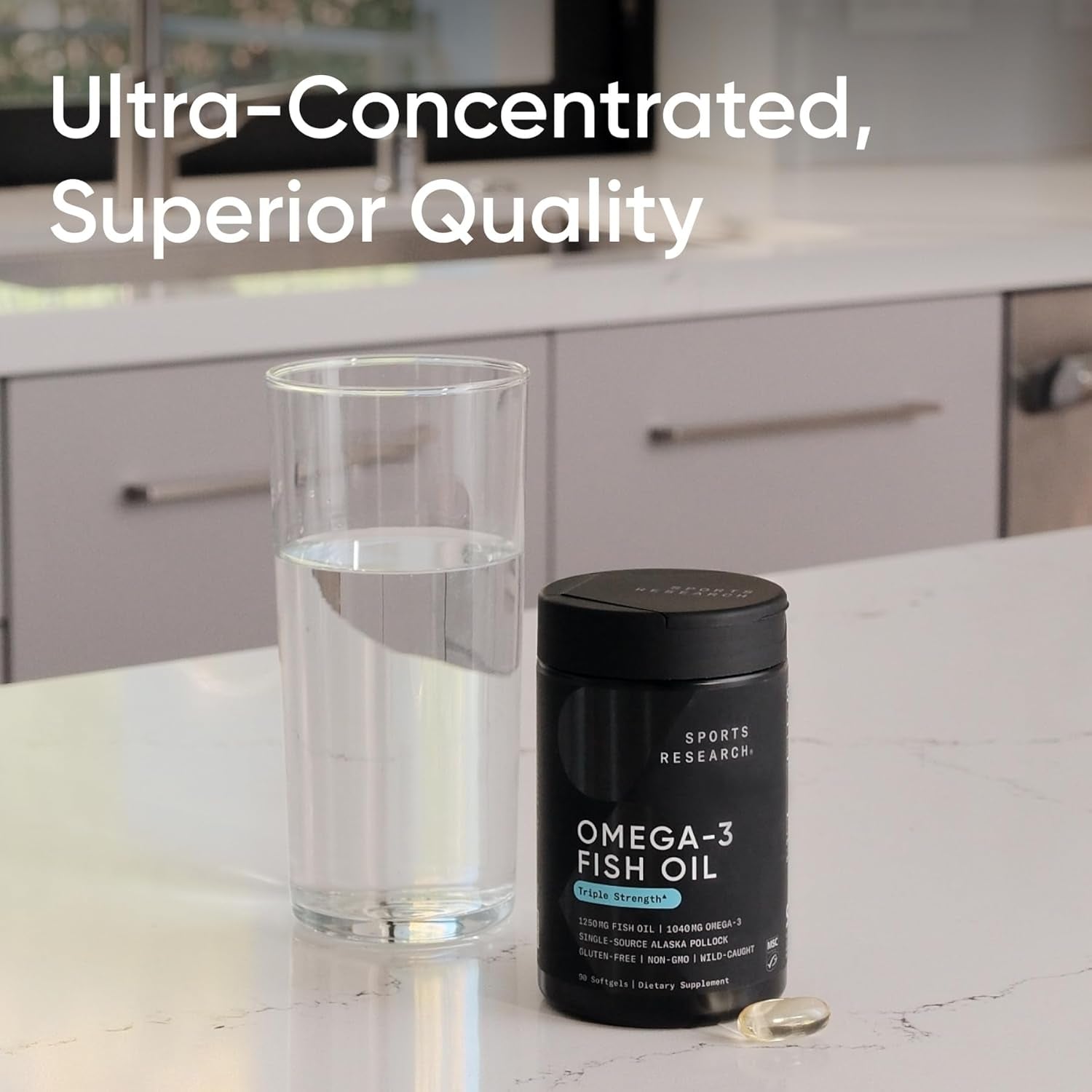 Sports Research Triple Strength Omega 3 Fish Oil - Burpless Fish Oil Supplement W/Epa & DHA 1250 Mg, 90 Ct