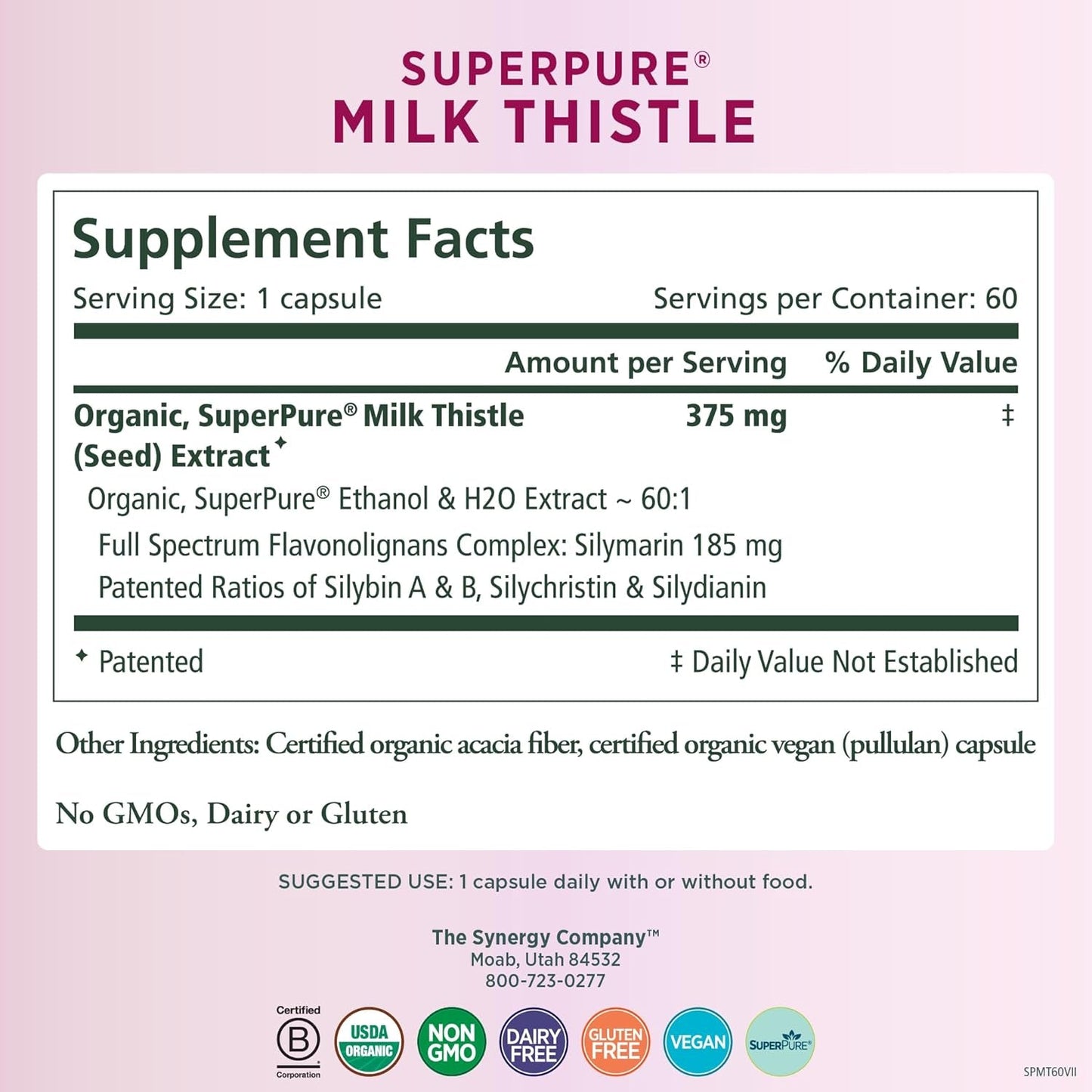 PURE SYNERGY Superpure Milk Thistle Extract for Healthy Liver Support (60 Capsules)