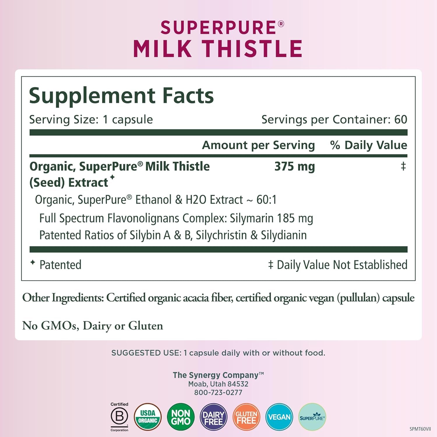 PURE SYNERGY Superpure Milk Thistle Extract for Healthy Liver Support (60 Capsules)