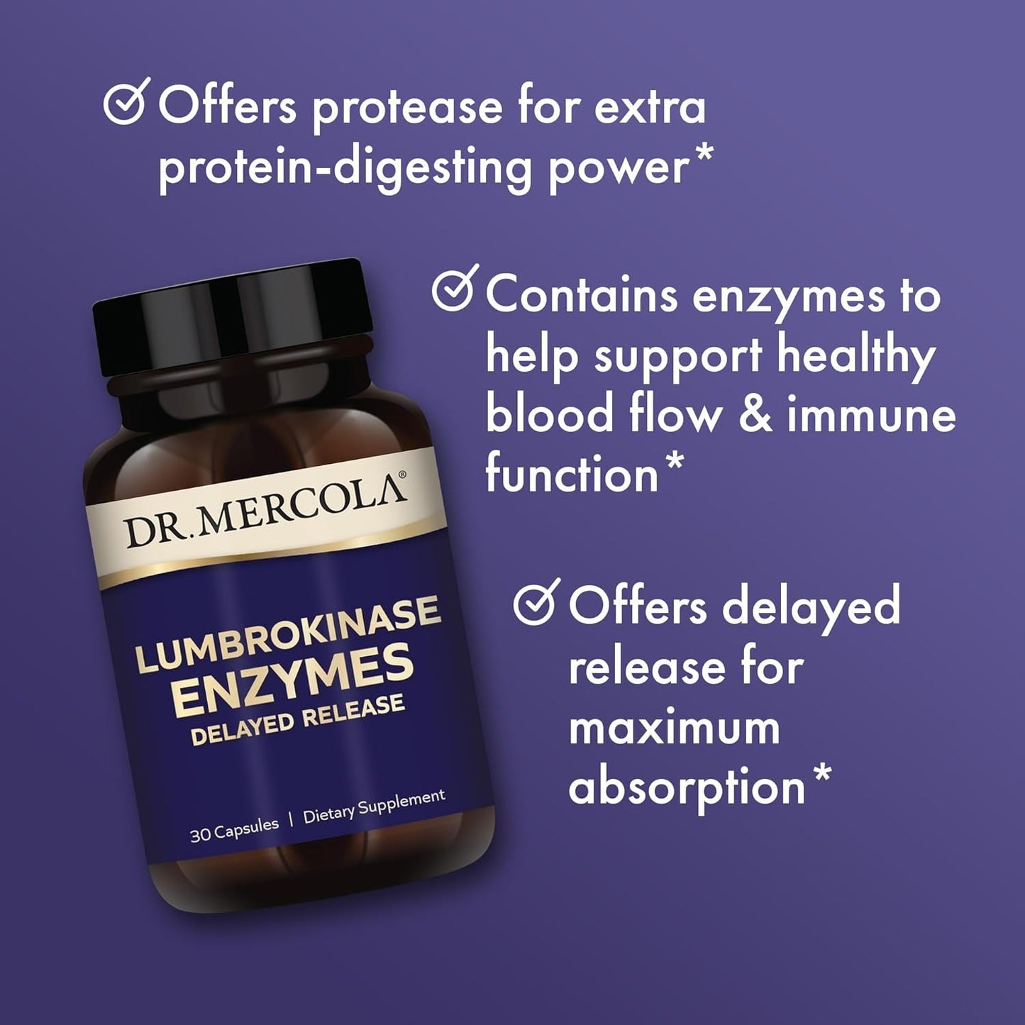 Dr. Mercola Lumbrokinase Enzymes Delayed Release, Supports Cognitive and Cardiovascular Health, 30 Servings