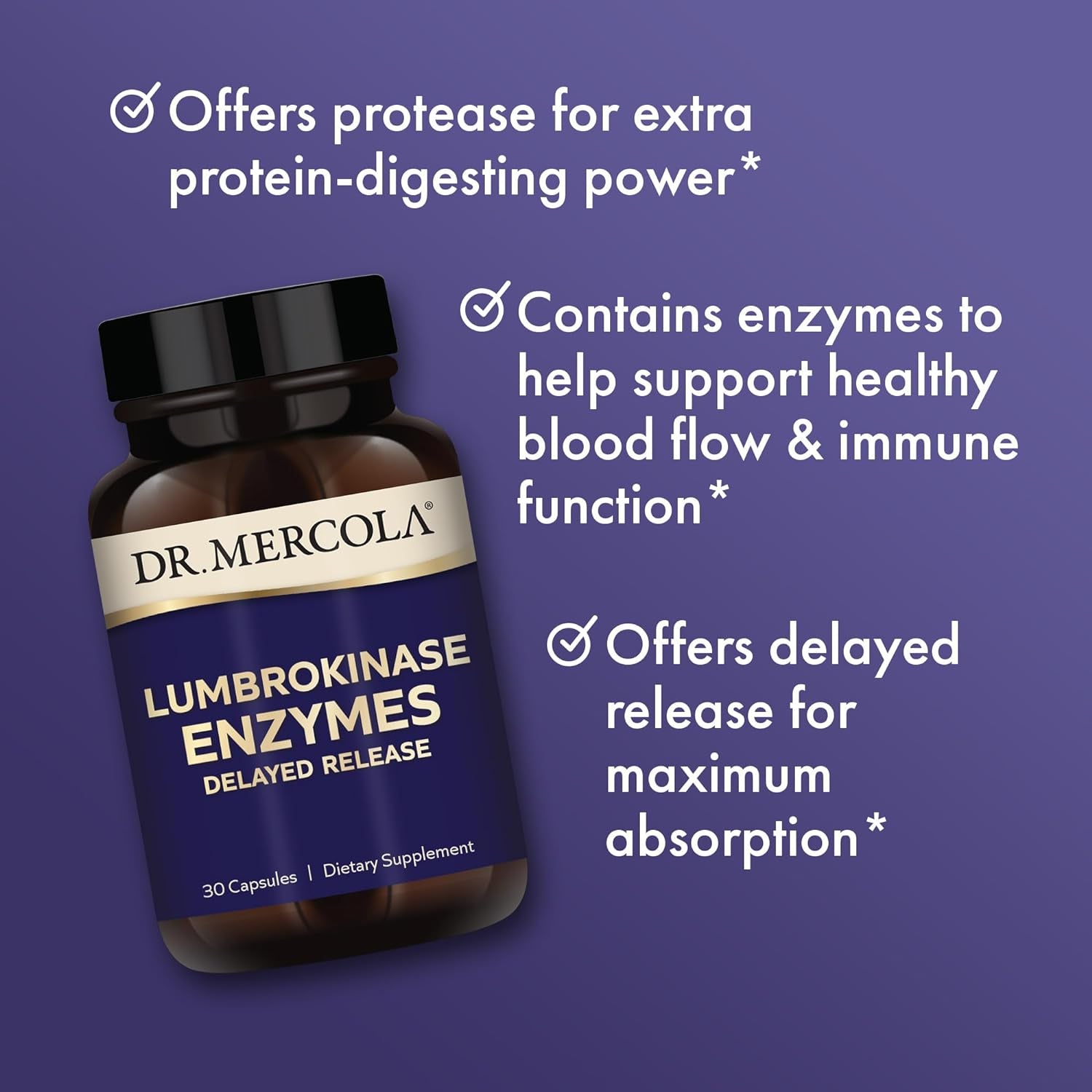 Dr. Mercola Lumbrokinase Enzymes Delayed Release, Supports Cognitive and Cardiovascular Health, 30 Servings