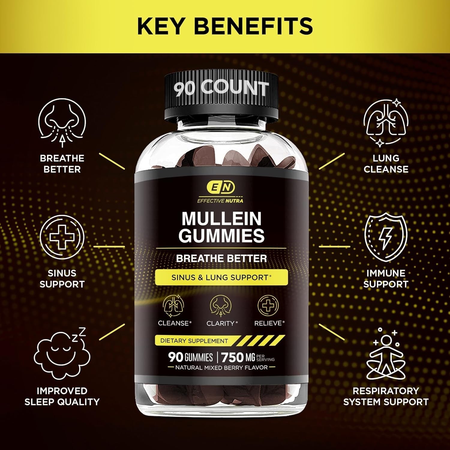 9In1 Mullein Gummies | Lung and Sinus Support for Cleanse, Clarity, and Relief 45-Day Supply, Made in the USA