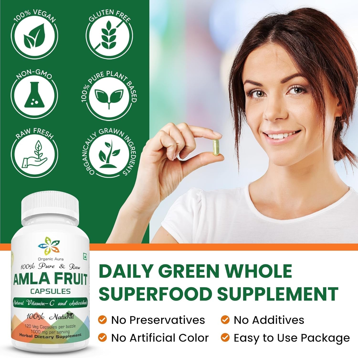 AMLA Capsules. 1000Mg - Natural Vitamin C and Antioxidants 120 Veg Capsules