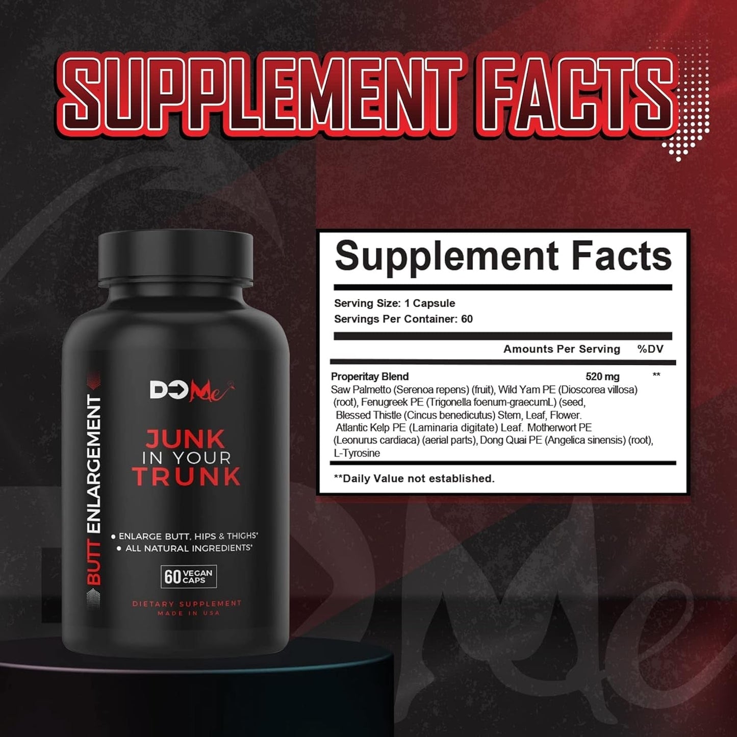 Do Me Butt Enhancement Pills - Glute Boost Growth Pills - All-Natural Bigger Butt Enhancer - 60 Ct