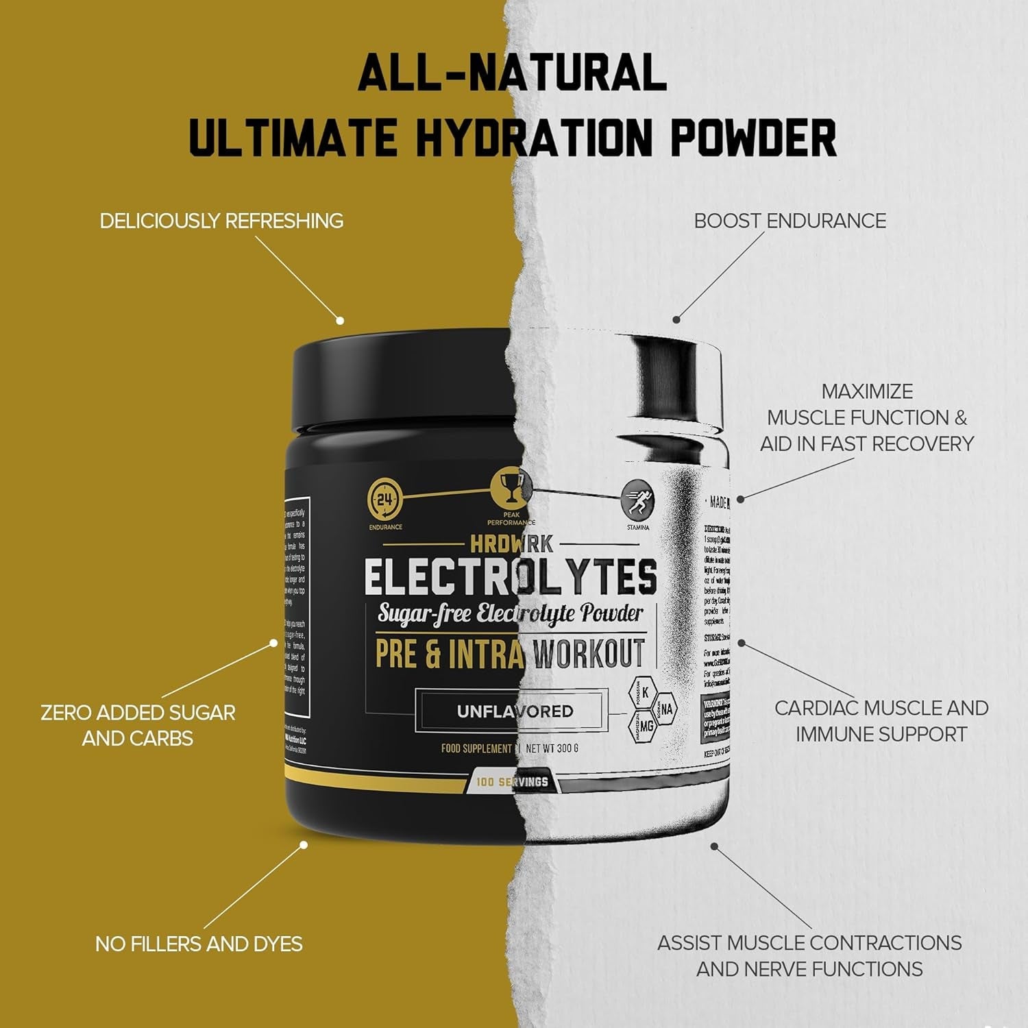 HRDWRK - Electrolytes Powder Keto Hydration Sugar Free with Magnesium, Potassium and Sodium - 100 Servings