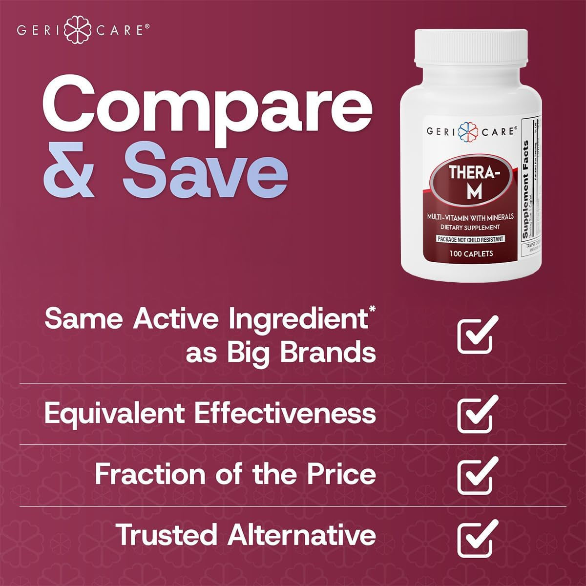 Gericare Thera High Potency Multivitamin with Mineral Caplets, Nutritional Supplement, 100 Count