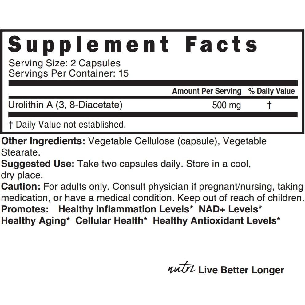 Nature'S Fusions Nutri Urolithin a Supplement 500Mg - Antioxidant, Cell Repair - 30 Capsules