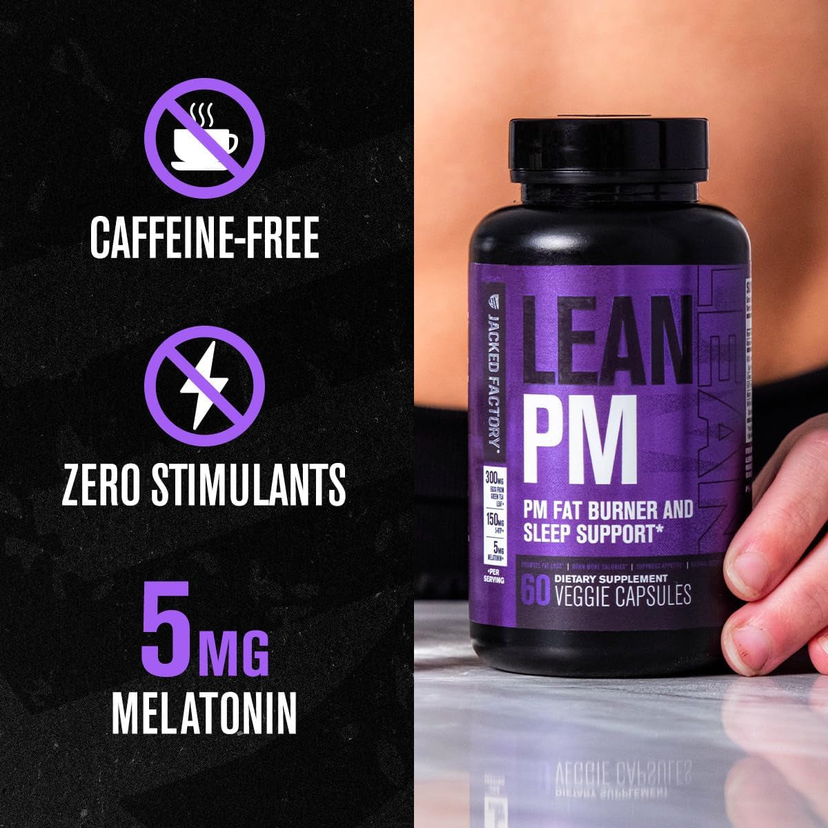 Jacked Factory Lean PM Night Time Fat Burner, Sleep Aid Supplement 60 Pills