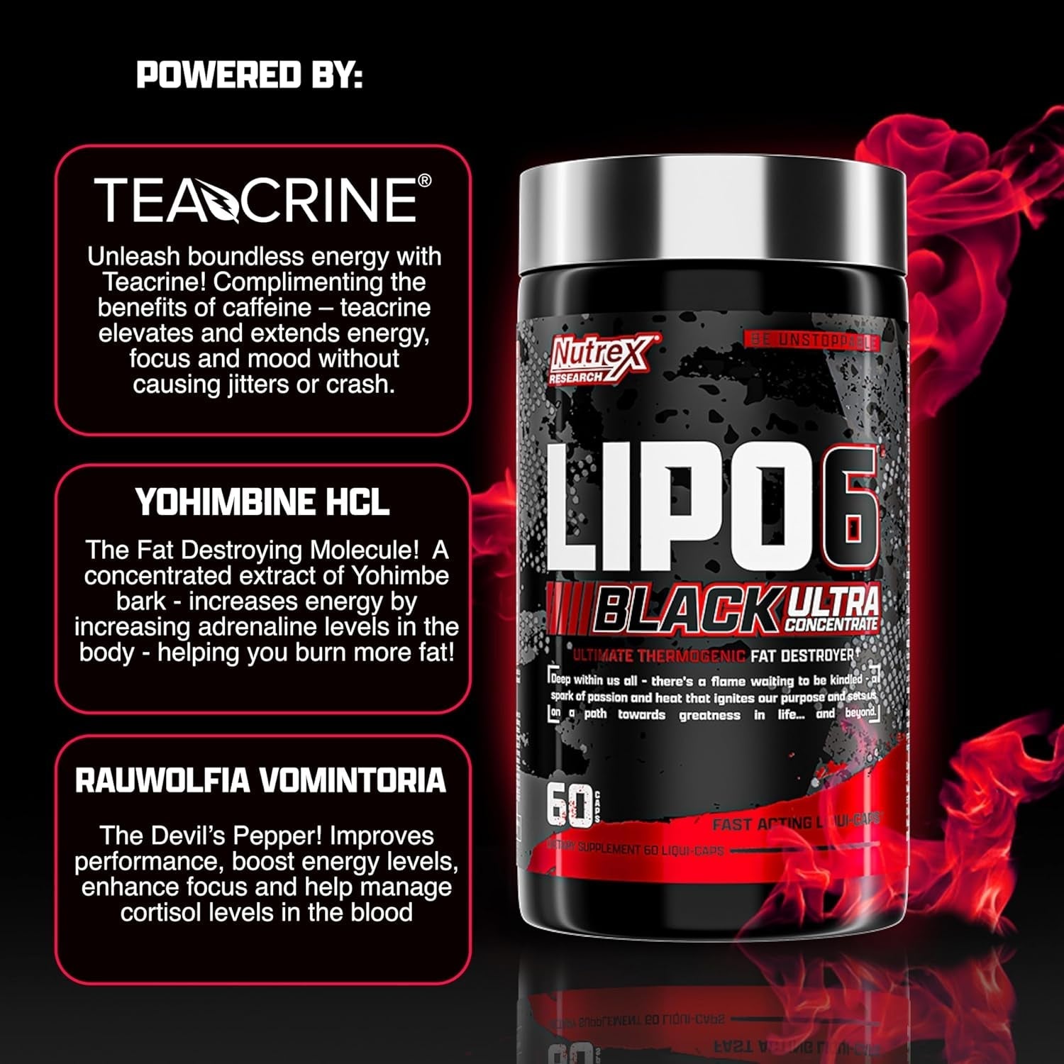 Nutrex Research Lipo-6 Black Ultra Concentrate | Thermogenic Energizing Fat Burner Supplement 60Count