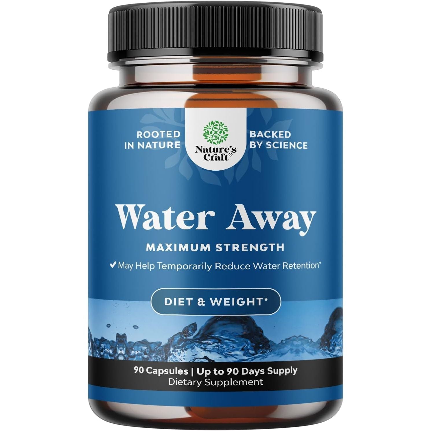 Natures Craft Water Away Pills Maximum Strength for Fast Acting Bloating Relief - 90 Servings