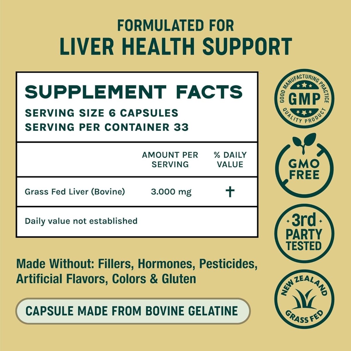 Beef Liver Capsules. 100% Grass Fed New Zealand Beef Liver 200 Capsules (3,000Mg Serving) - Suppviv