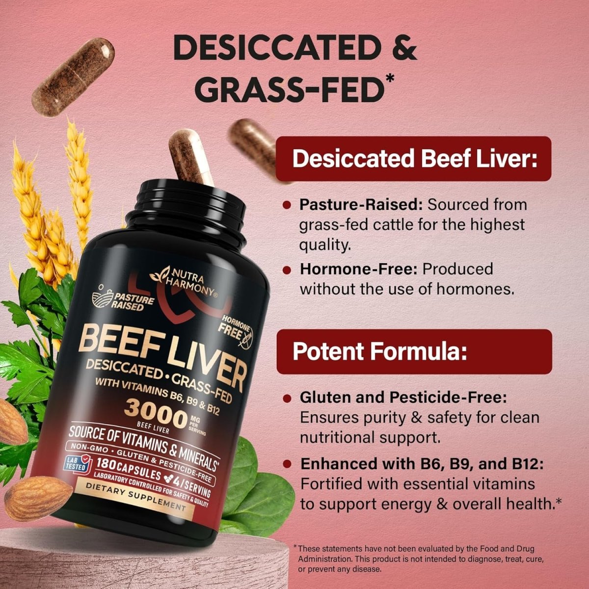 Beef Liver Capsules 3000 Mg - Organic Desiccated Beef Liver 180 Capsules - Suppviv