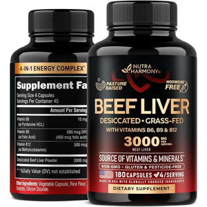 Beef Liver Capsules 3000 Mg - Organic Desiccated Beef Liver 180 Capsules - Suppviv