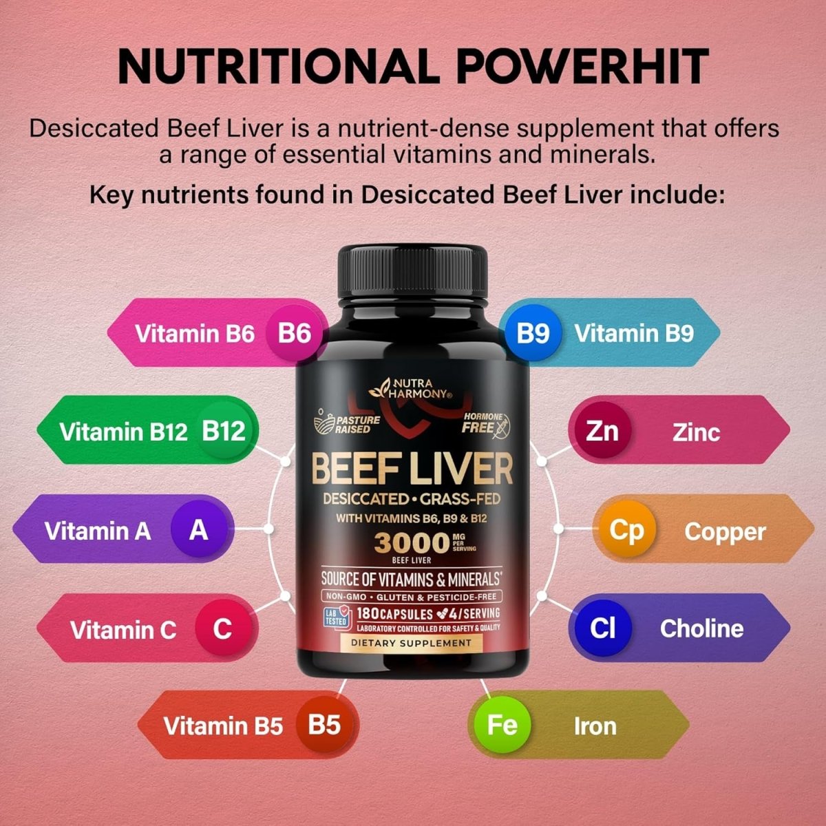 Beef Liver Capsules 3000 Mg - Organic Desiccated Beef Liver 180 Capsules - Suppviv