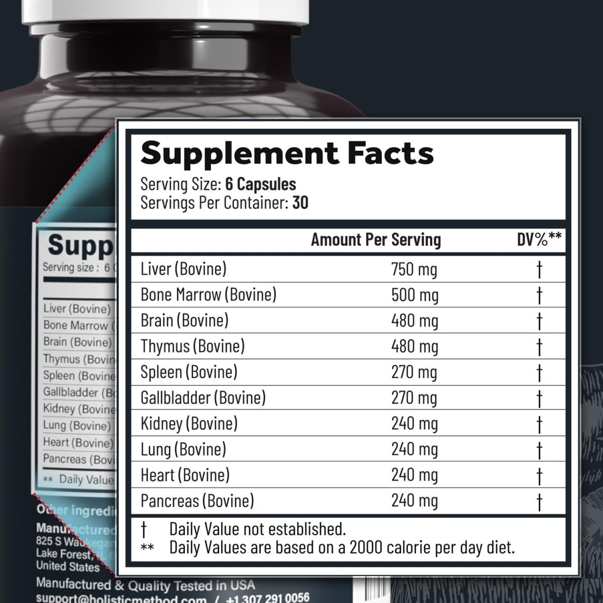 Beef Organ Supplement Grass Fed Complex for Men and Women - 180 Caps - Suppviv