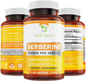 Berberine 500Mg Supports Healthy Immune Function, Anti - Oxidant 120 Capsules (1000Mg per Serving) - Suppviv