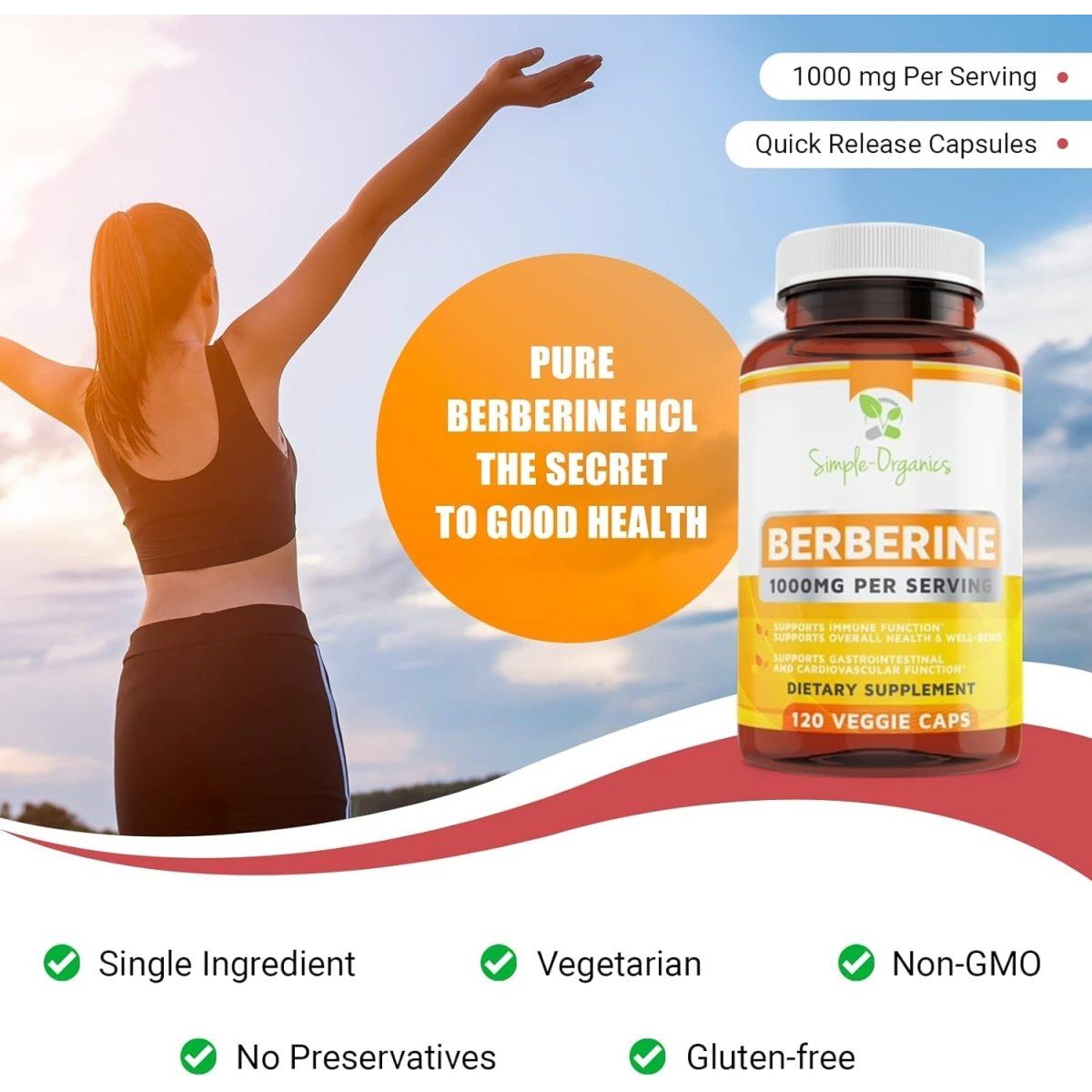 Berberine 500Mg Supports Healthy Immune Function, Anti - Oxidant 120 Capsules (1000Mg per Serving) - Suppviv