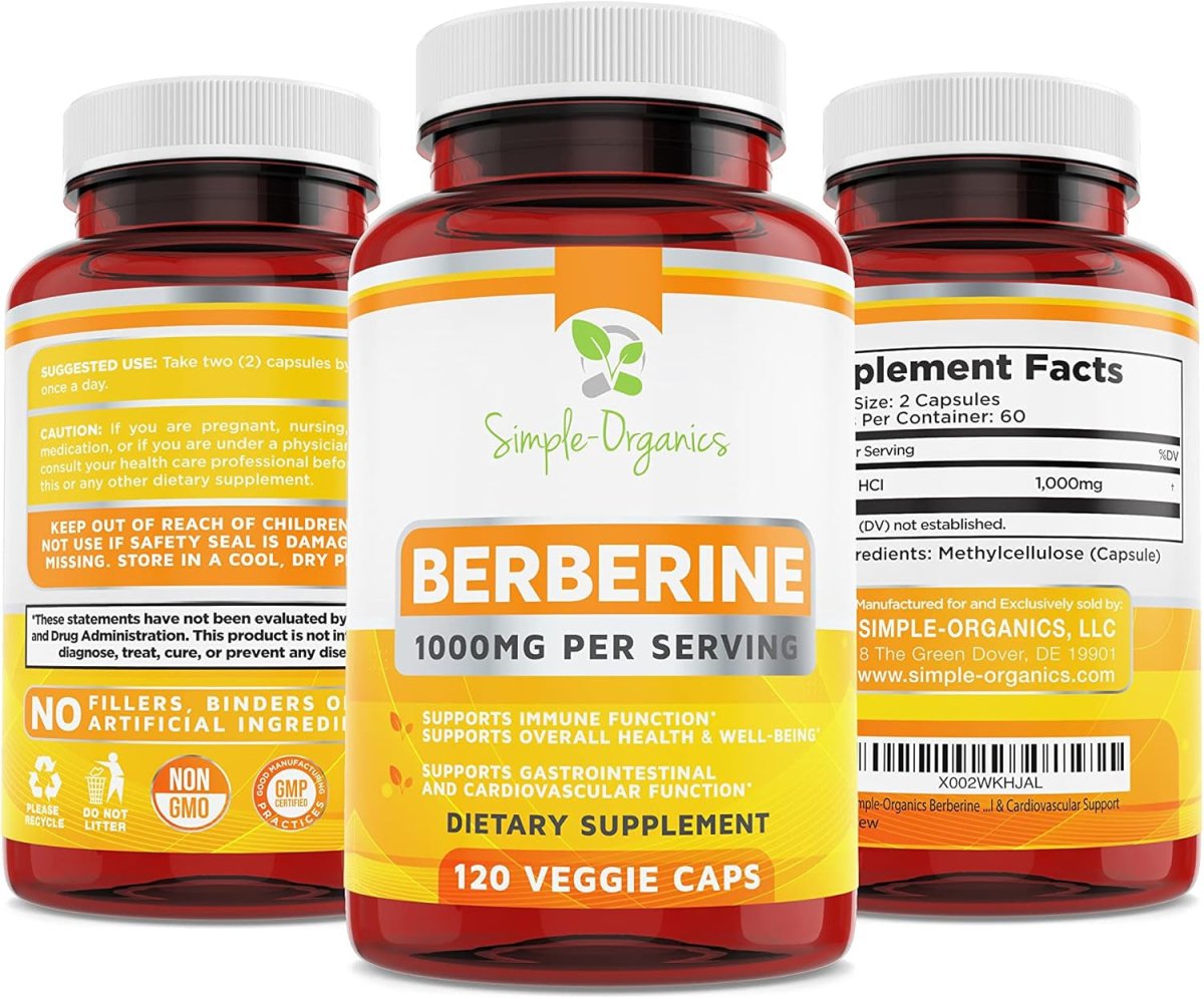 Berberine 500Mg Supports Healthy Immune Function, Anti - Oxidant 120 Capsules (1000Mg per Serving) - Suppviv