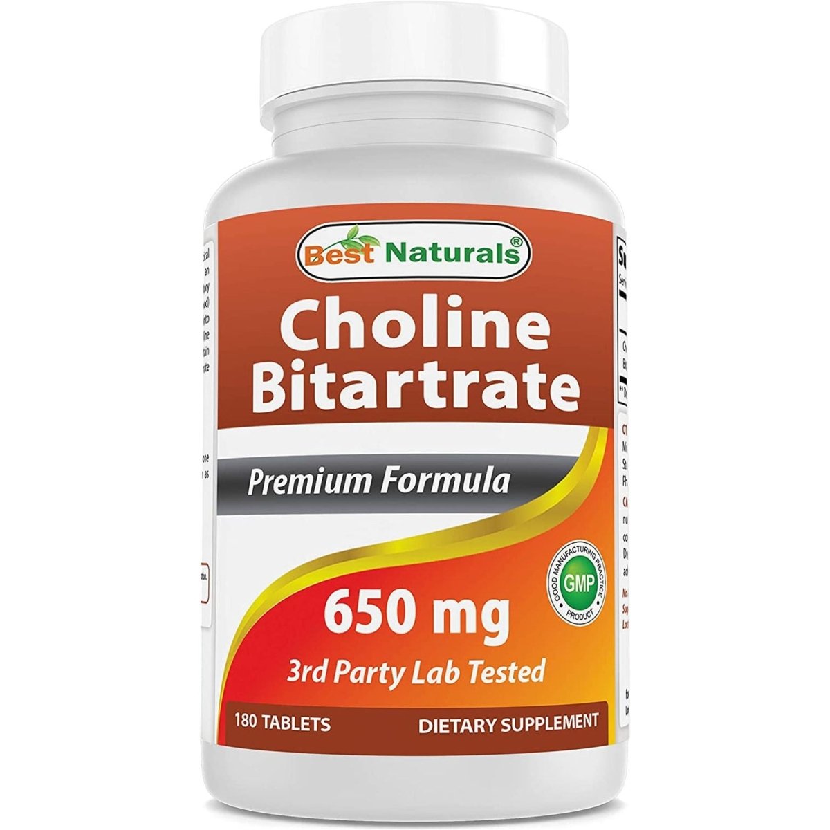 Best Naturals Choline Bitartrate 650 Mg (Non - Gmo) for Healthy Cognitive Brain Function 180 Tablets - Suppviv