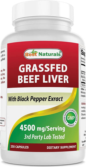 Best Naturals Grass Fed Beef Liver Capsules 4500Mg 250 Count - Suppviv