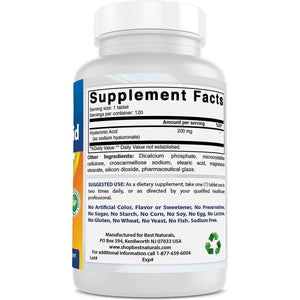 Best Naturals Hyaluronic Acid 200 Mg 120 Tablets (Non - Gmo, Gluten Free) - Suppviv