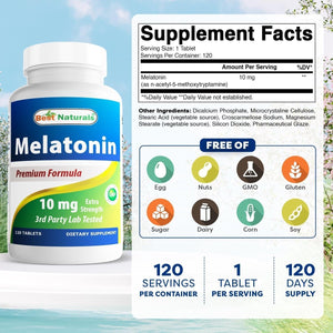 Best Naturals Melatonin 10Mg - Helps Promote Relaxation & Sleep (120 Count) - Suppviv