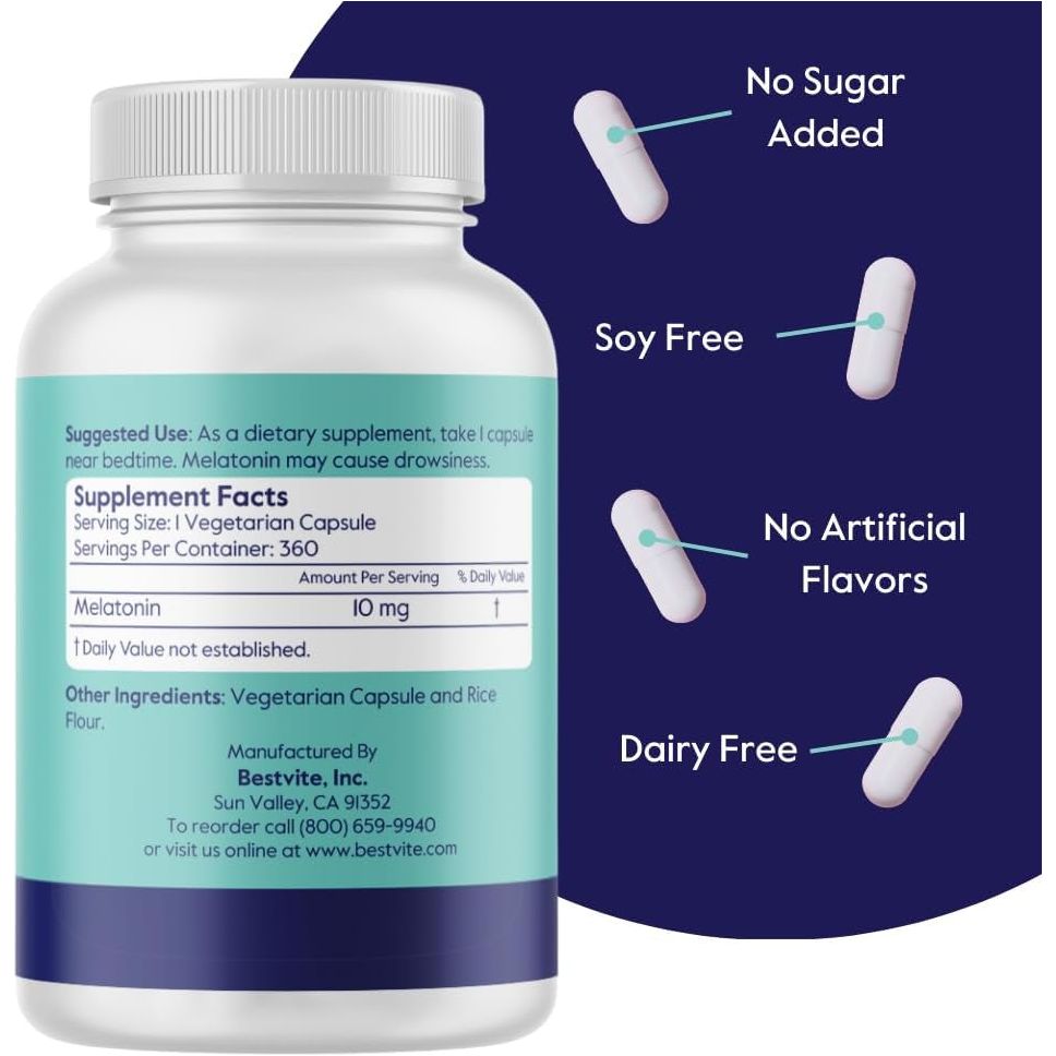 BESTVITE Melatonin 10 Mg - 360 Veg Caps - Suppviv