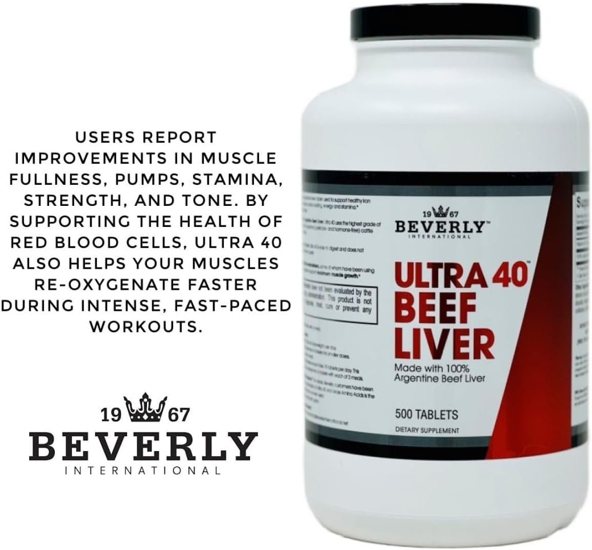 Beverly International Ultra 40 Grass Fed Desiccated Beef Liver, 500 Tab. - Suppviv