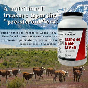 Beverly International Ultra 40 Grass Fed Desiccated Beef Liver, 500 Tab. - Suppviv