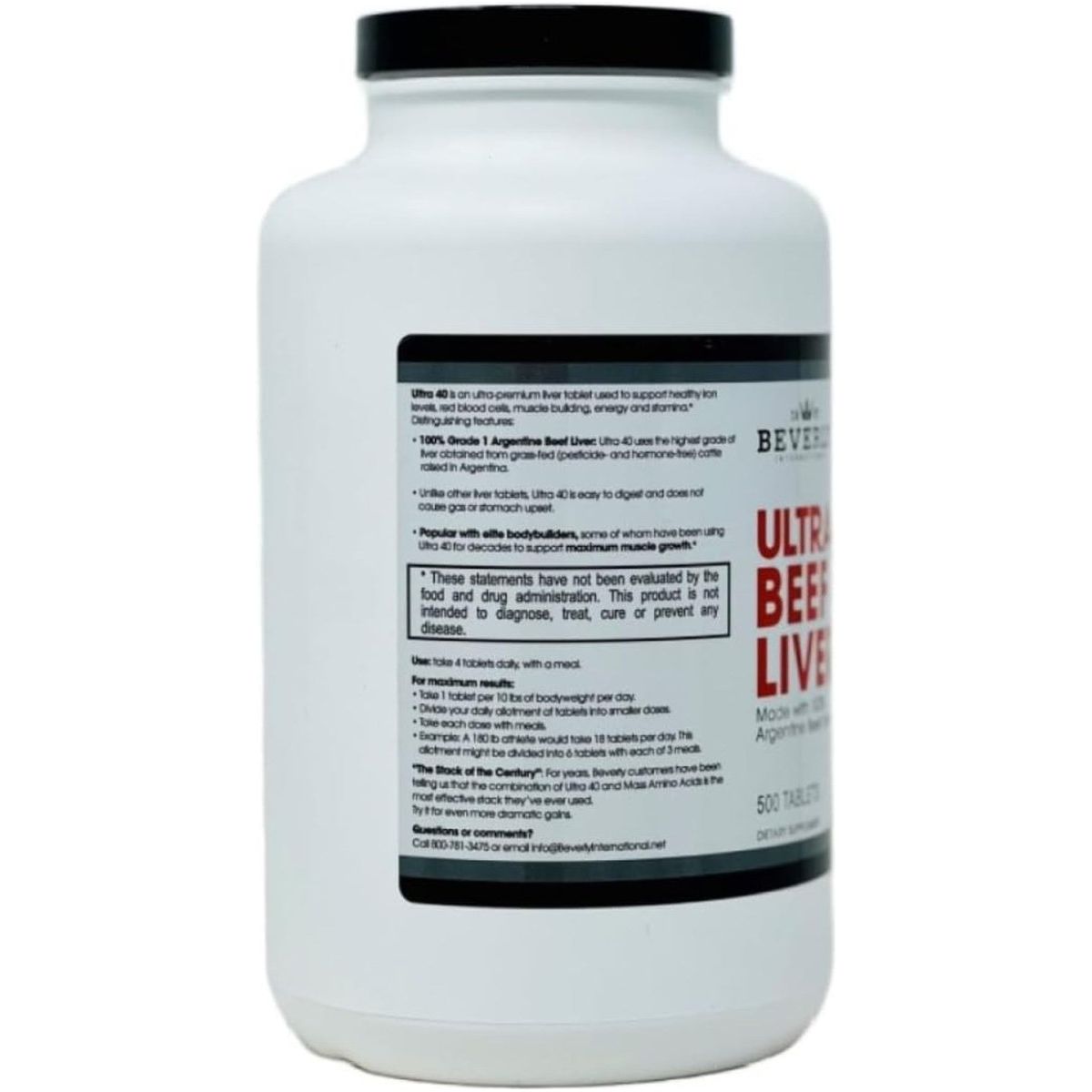 Beverly International Ultra 40 Grass Fed Desiccated Beef Liver, 500 Tab. - Suppviv