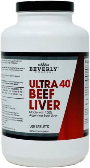 Beverly International Ultra 40 Grass Fed Desiccated Beef Liver, 500 Tab. - Suppviv