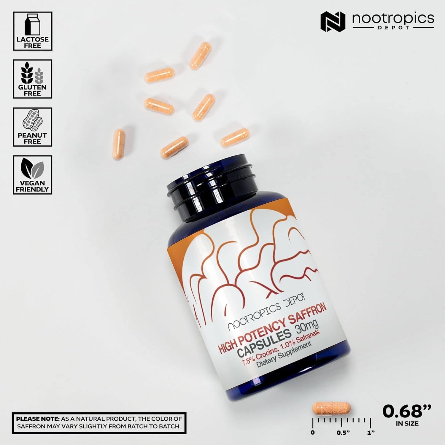 Nootropics Depot High Potency Saffron Extract Capsules | 30Mg | Crocus Sativus | 60 Count