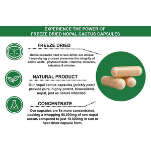 Nopal Cactus Capsules - Freeze Dried 60,000 Mg Prickly Pear Extract - Supports Metabolic Health & Healthy Lifestyle 120 Veggie Caps