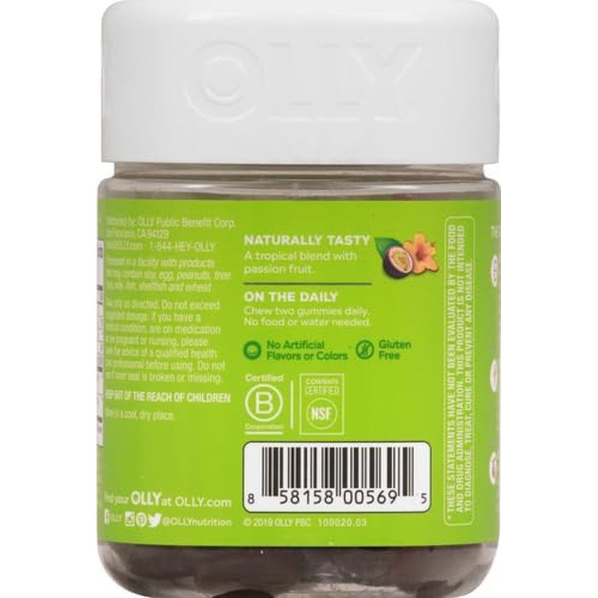 OLLY Daily Energy Gummy, Caffeine Free, Vitamin B12, Coq10, Goji Berry, Adult Chewable Supplement, Tropical Flavor - 60 Count