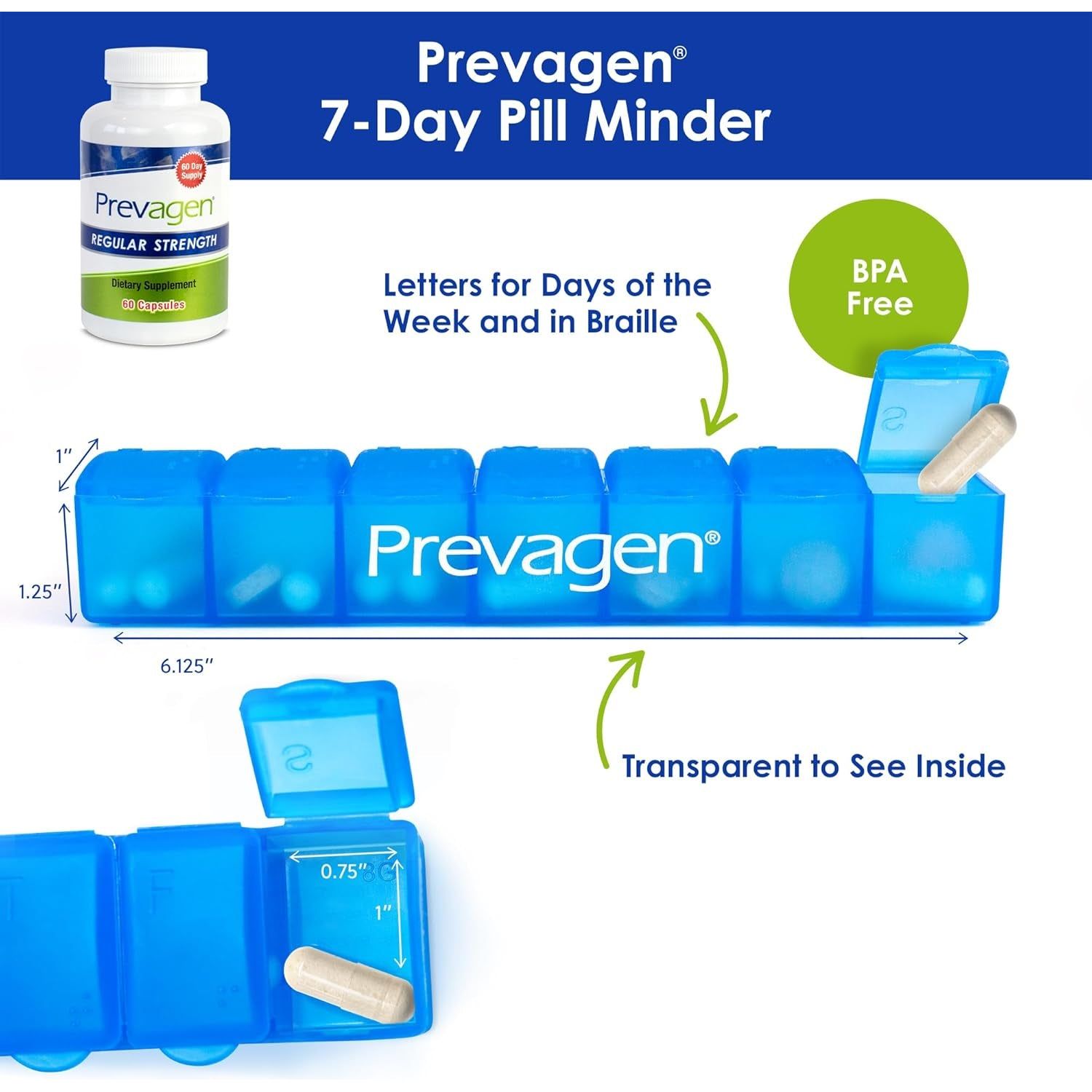 Prevagen Regular Strength 10Mg, 60 Capsules with Apoaequorin & Vitamin D and 7-Day Pill Minder