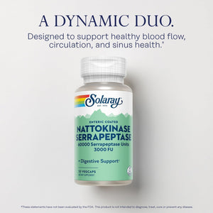 SOLARAY Nattokinase Serrapeptase Supplement - 3000 FU - Circulation, Cardiovascular, Sinus Support - 30 Servings