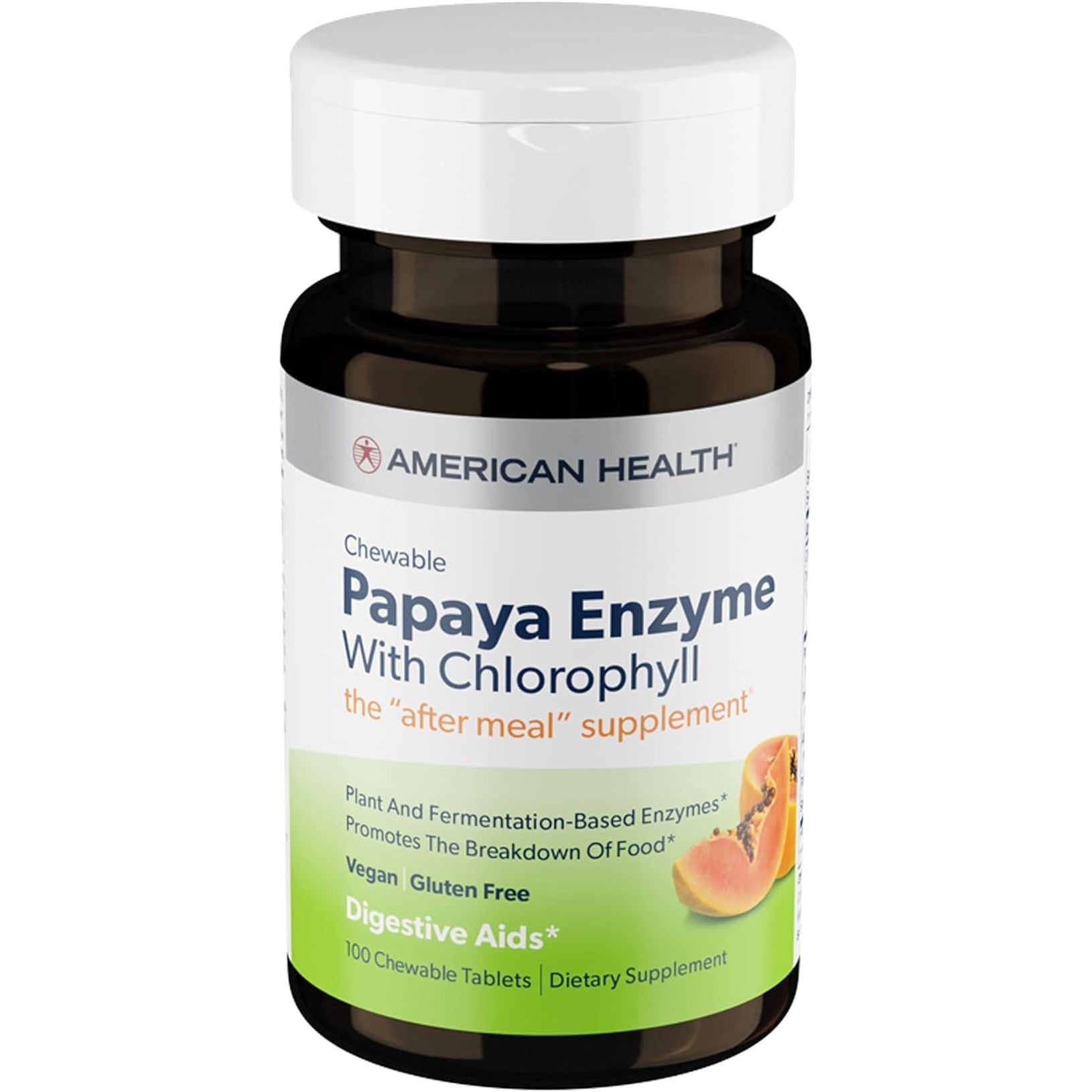 American Health Papaya Enzyme with Chlorophyll - Promotes Nutrient Absorption - 100 Chewable Tablets