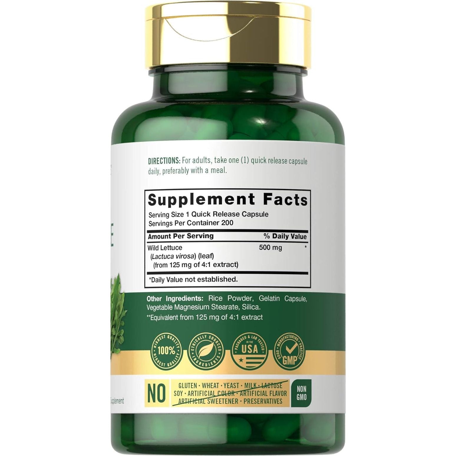 Carlyle Wild Lettuce Extract 500Mg | 200 Capsules | Non-Gmo, Gluten Free Supplement