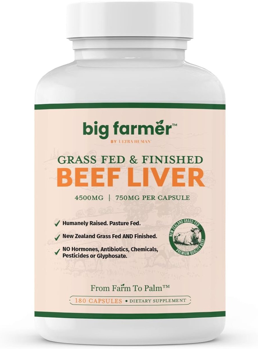 BIG FARMER Beef Liver - 180 Capsules - 100% Grass Fed & Finished Beef Liver - Suppviv